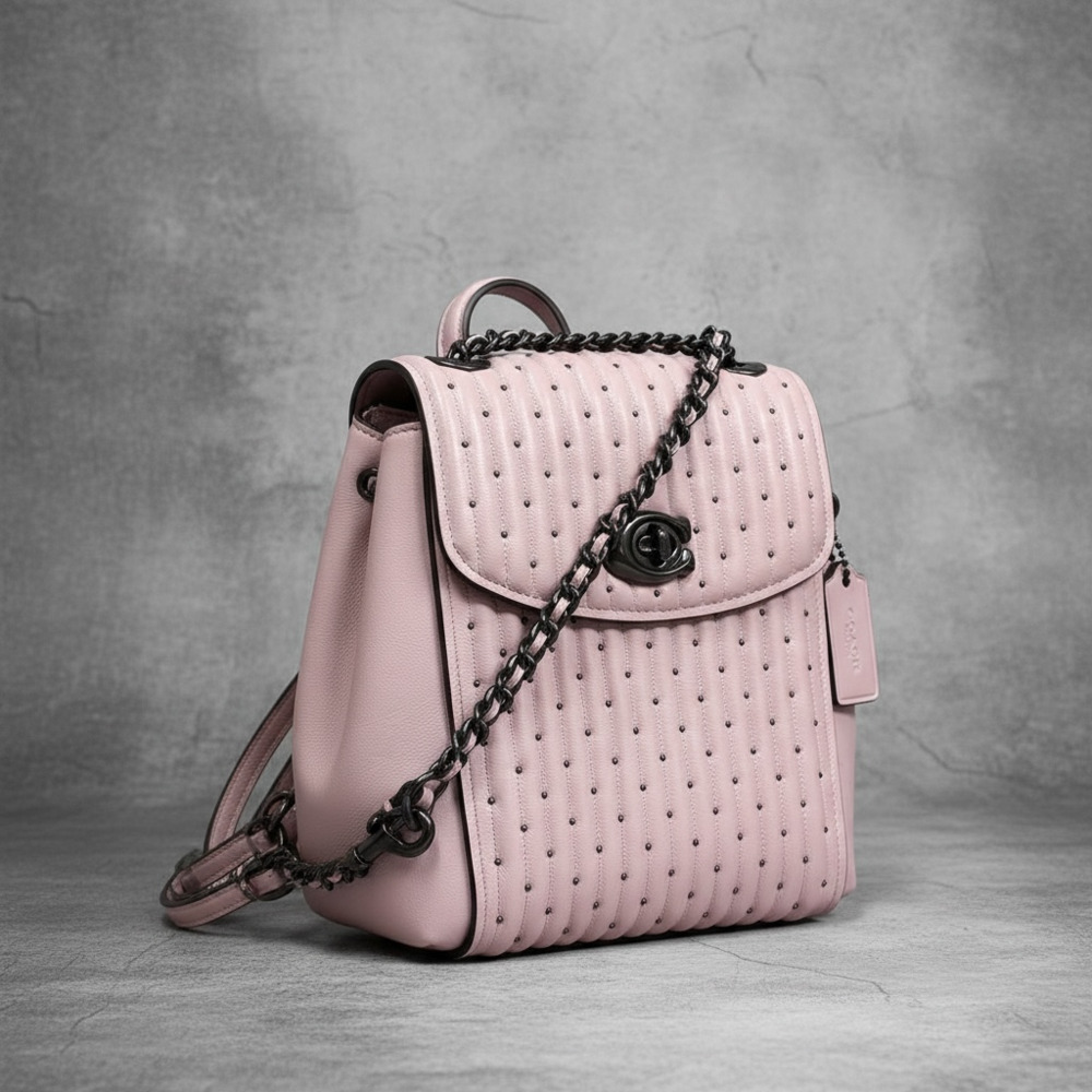 Coach Parker 16 Convertible Backpack in Pink with Quilting and Rivets